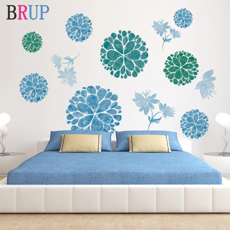 Арт голубого цвета с цветочным принтом для девочек Красивые стикеры на обои