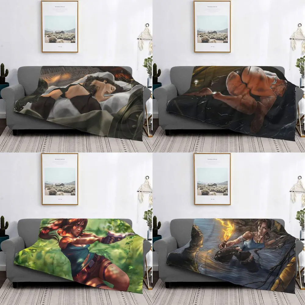 

Одеяло для сна Лара Крофт, Флисовое одеяло с принтом «гробница», Привлекательное Женское теплое одеяло для видеоигр из аниме, офисное покры...