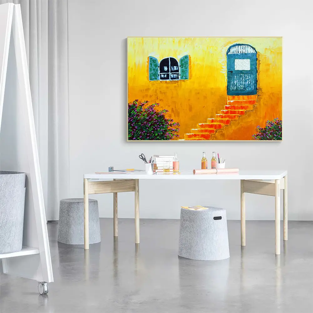 

Современный абстрактный пейзаж, настенный плакат, печать, желтая архитектура, Ночная улица, Картина на холсте, нордическая гостиная, домашн...