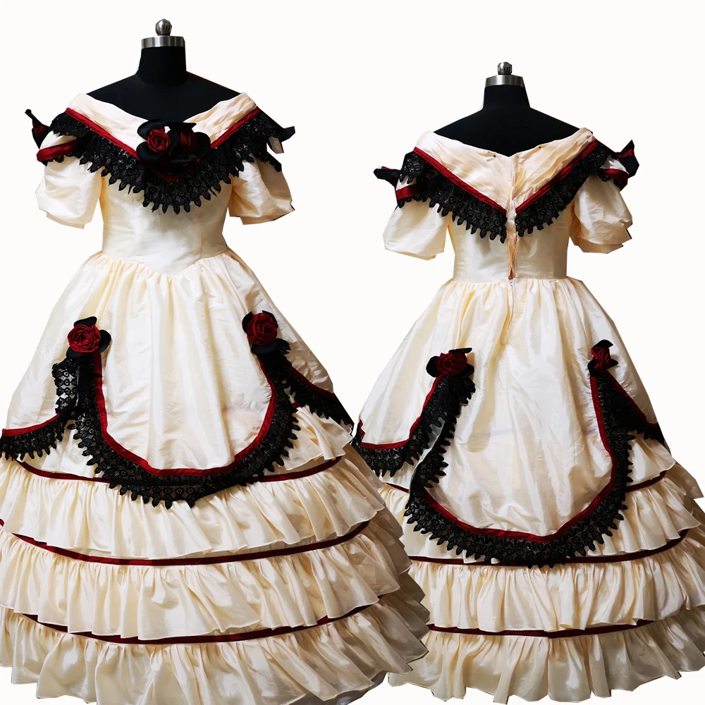 

New champagne Vintage costumes 18th Duchess Retro medieval Renaissance Reenactment Theatre Civil war Victorian dress D-359
