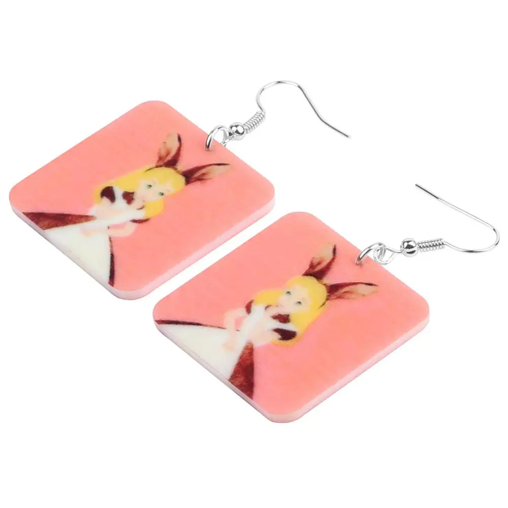 ARWA Acrylic Square Anime Rabbit Earrings Geometric Printing Animal Drop Dangle Jewelry For Women Girls Fashion Gift Decoration | Украшения