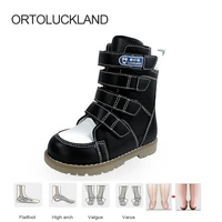 ortoluckland boys leather shoes kids orthopedic calf boots for children spring clubfoot hook loop high top corrective footwear