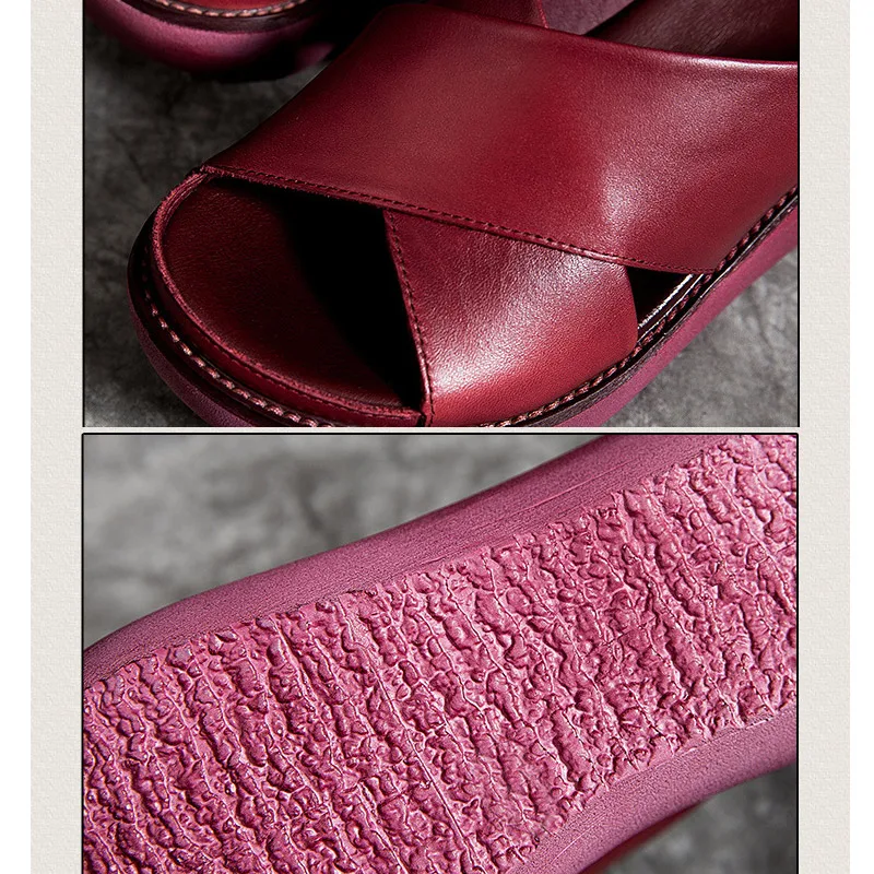 

Comfy Soft Leather Platform Thick Heel Beach Sandal Slippers for Women A66