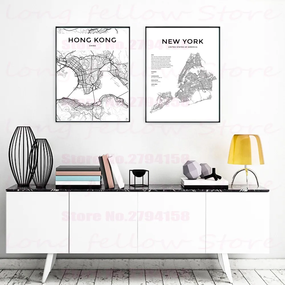 Черно белая карта города скандинавский плакат печать Жикле Амстердам Нью Йорк