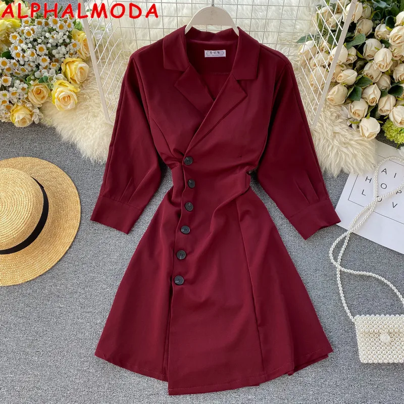 ALPHALMODA 2019 женское однобортное платье-Блейзер рукав до локтя тонкая талия зубчатый