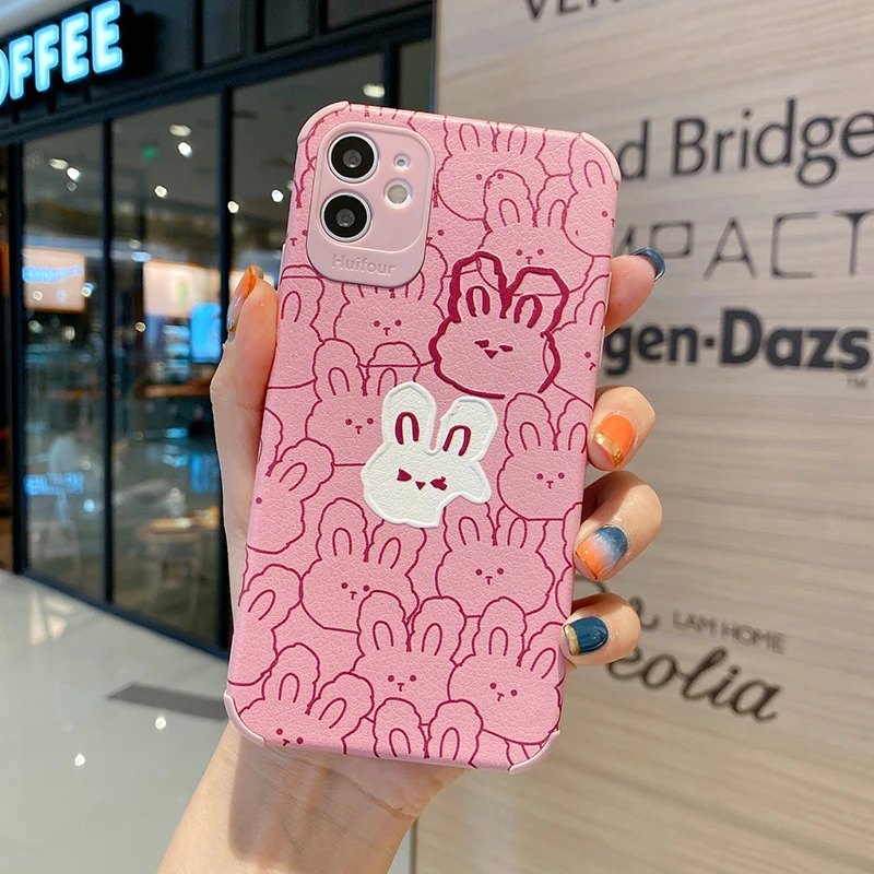 

Cartoon Rabbit bear Phone Case For iPhone 12 Mini 11 Pro Max 7 8 Plus X XR XS Max Matte Soft IMD Silicon Back Cover