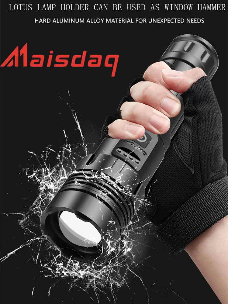 저렴한 강력한 강력한 손전등 자리 충전식 Usb 블랙 휴대용 작업 빛 전술 밤 밝은 휴대용 자전거 전조 등 토치