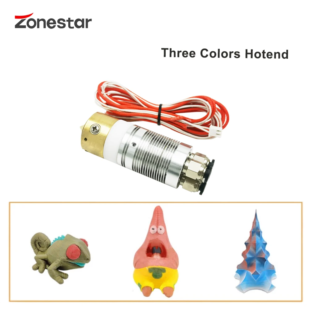 Price ZONESTAR 3 IN 1 OUT خلط اللون HOTEND 1.75 مللي متر خيوط 0.4 مللي متر MK7 MK8 فوهة ثلاثية الأبعاد أجزاء الطابعة 24 فولت الطارد J رئيس