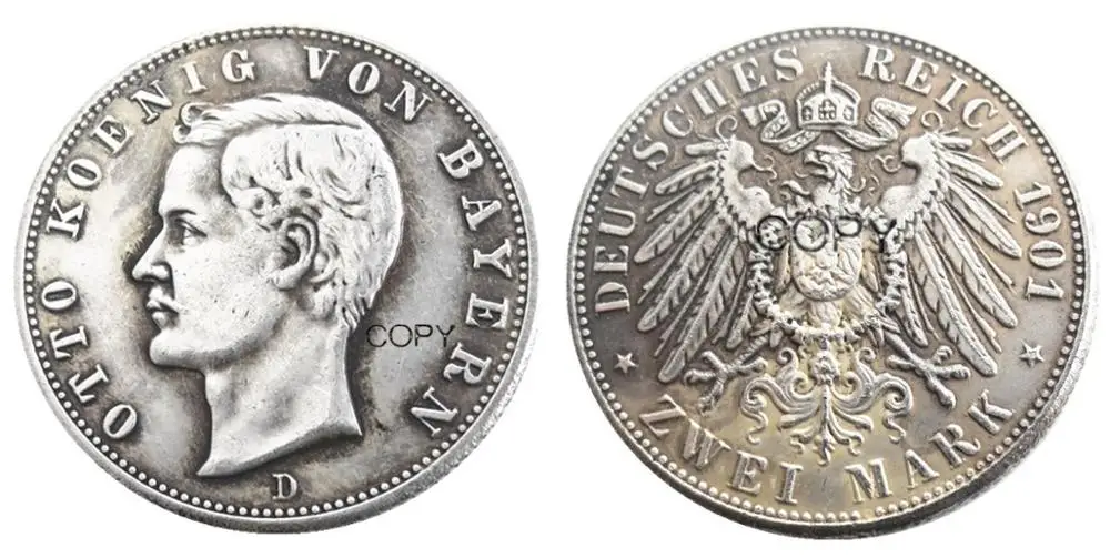

Копии посеребренных монет 1901, Германия, Бавария, 2 Mark
