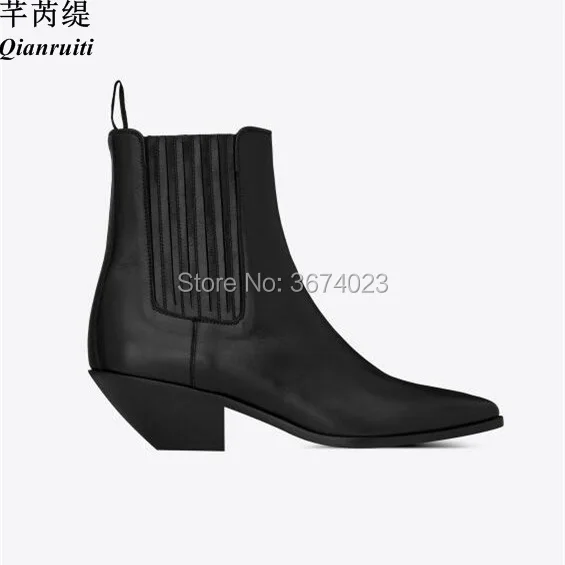

Женские ботинки челси Qianruiti в западном стиле, Черные ботильоны на низком массивном каблуке без застежки, модная обувь на осень и зиму
