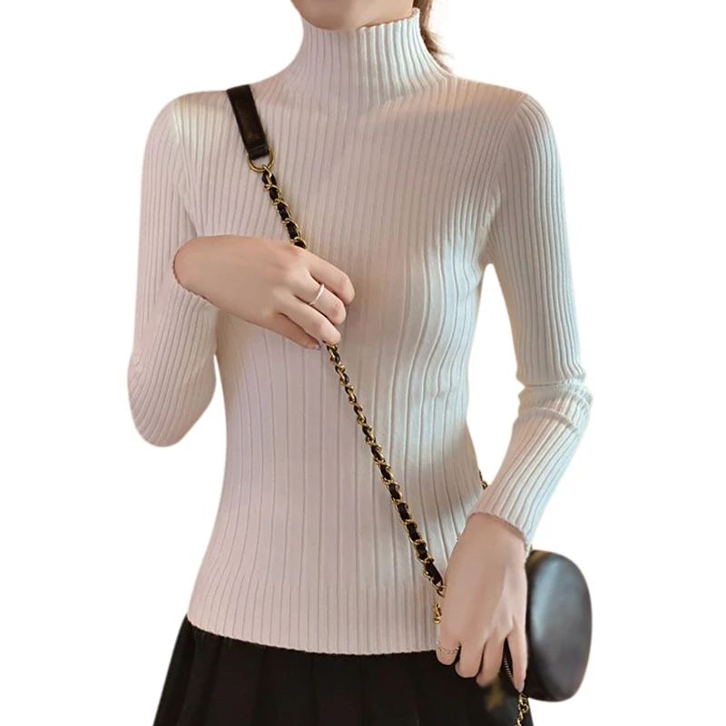 Autumn And Winter Korean Sweater Women Turtleneck Long Sleeve Solid Color Slim Pullover Casual Knitted Bottoming Shirt Sweaters | Женская