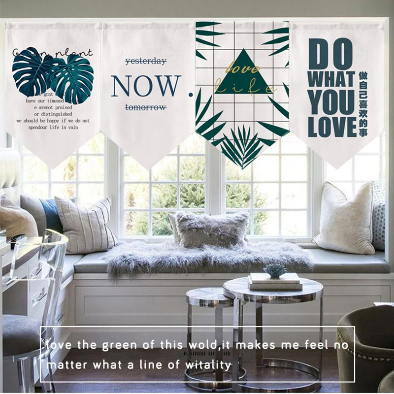 

Nordic Green Plant Japanese Short Triangle Flag Curtain Kitchen Bedroom Shop Window Partition Decoration Hanging Half Curtains