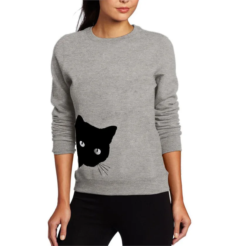 Cat Cute Solid Hoodies Sweatshirts 2022 Women Casual Kawaii Harajuku Fashion Punk For Girls Clothing European Tops Korean