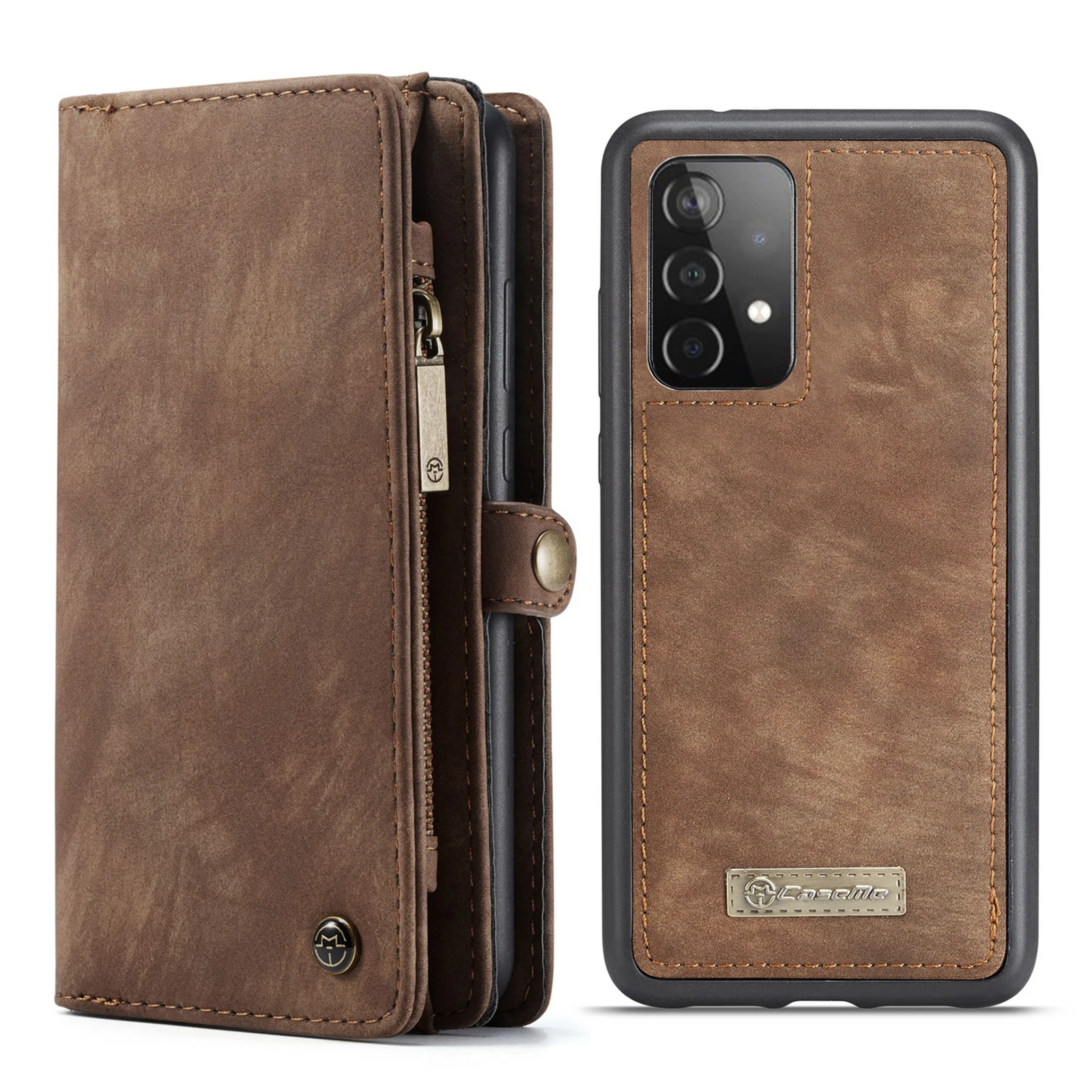 

Luxury Leather Phone Case For Samsung Galaxy A72 A71 A51 A52 4G 5G A21S Detachable 2 in 1 Zipper Credit Card Money Purse Cover