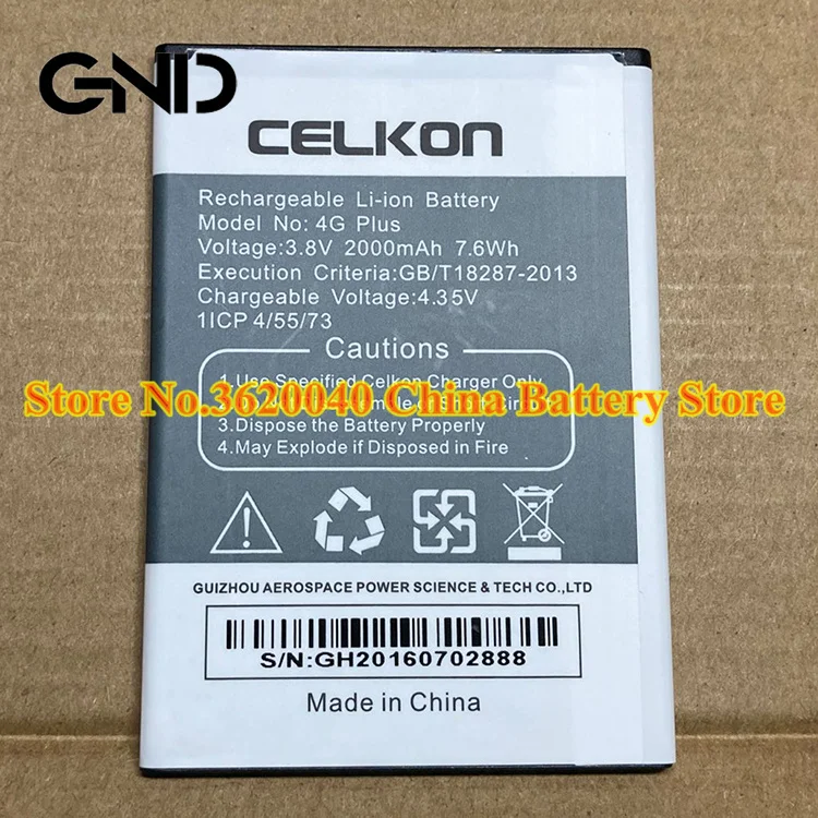 GND 3 8 V 2000 мА/ч 7.6Wh 4G Plus Замена Батарея для CELKON плюс мобильный телефон новый бренд Li