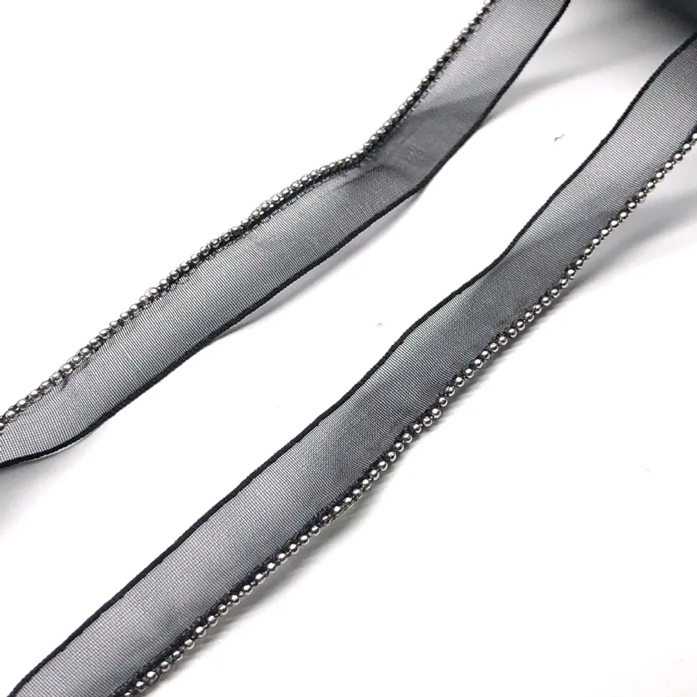 5 ярдов Стразы с бусинами черные кружевные отделки для одежды шитье кружевная