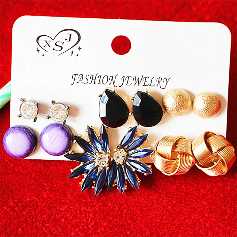 New fashion women jewelry wholesale girls black earrings beautiful mashup 6 pairs /set Christmas gift free shipping | Украшения и