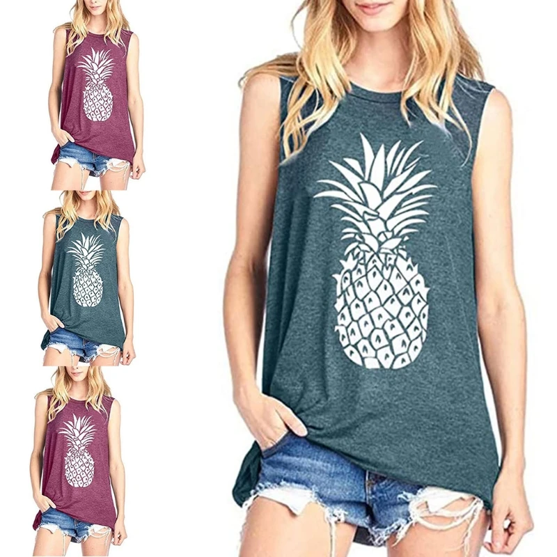 Женская футболка с принтом ананасов забавная свободная без рукавов туника жилет