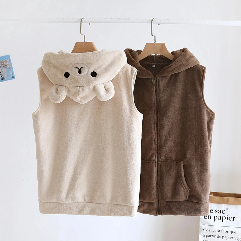 Женский фланелевый жилет зимняя короткая бежевая Пижама оверсайз домашняя