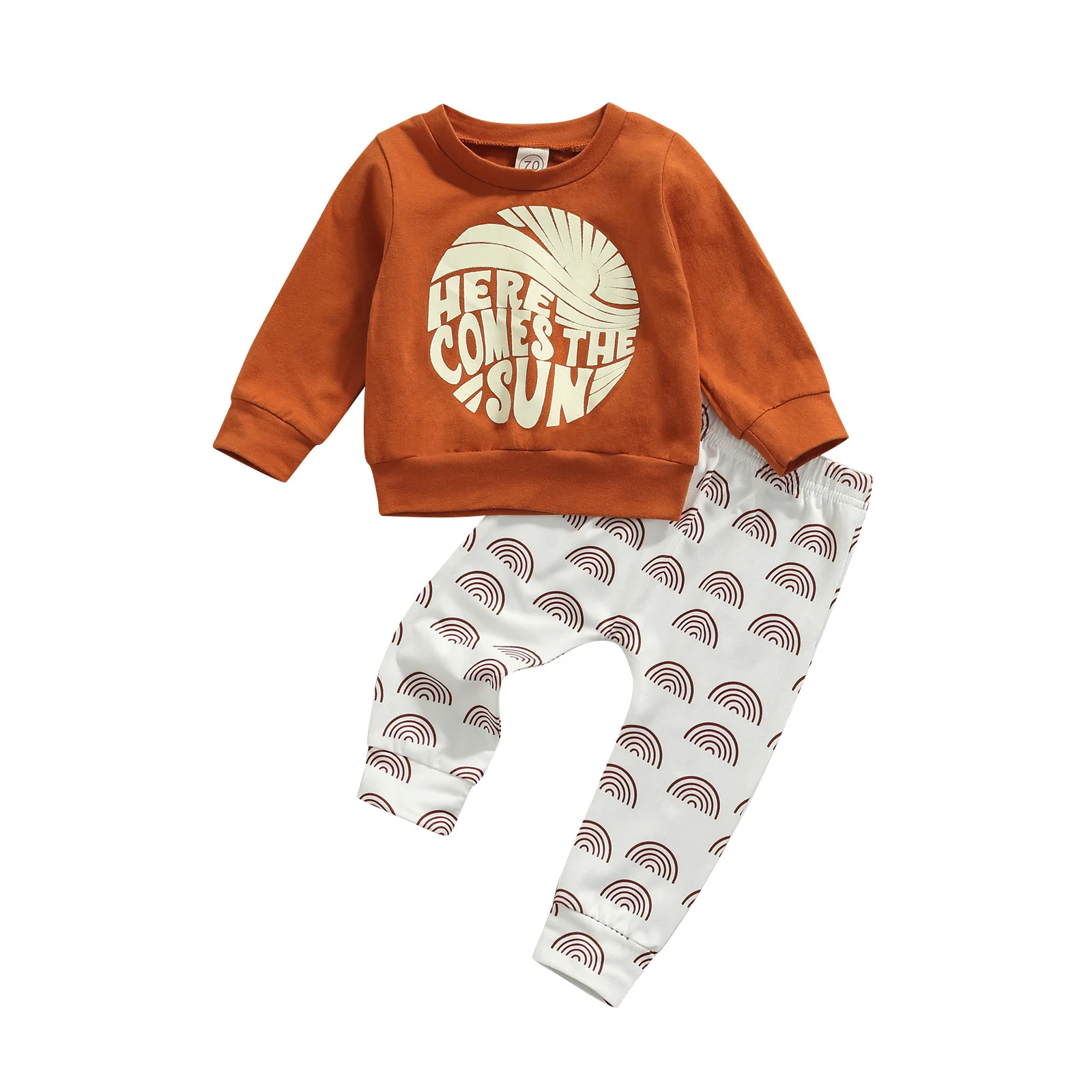 

Baby's Casual T-shirt and Shorts Set Fashion Letter Long Sleeve Tops and Rainbow Short Pants