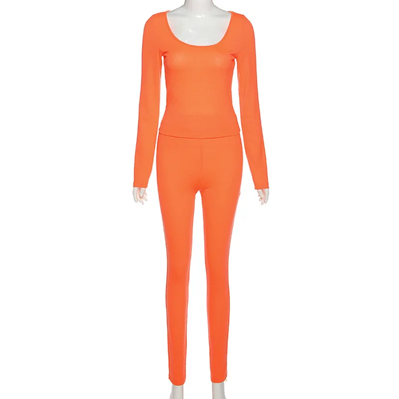 

Solid Color Sexy Round Neck Athletic T-Shirt Pencil Pants Women's Suit 2020 Autumn Simple Style Casual Two-Piece Set