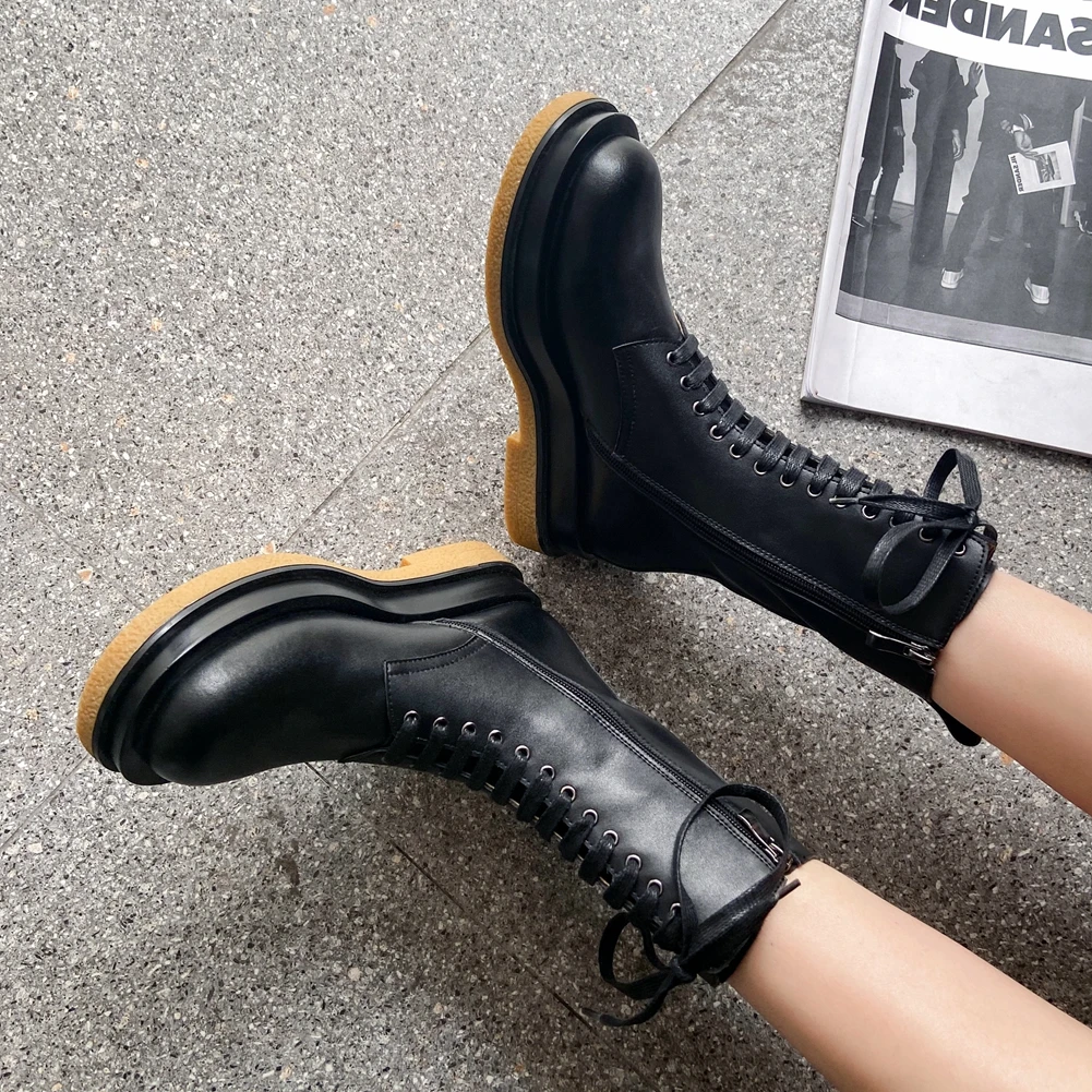 

Hot Sale Plus Size 40 Top Quality Plartform Cow Leather Low Heels Sloid Autumn Winter Real Leather Footwear