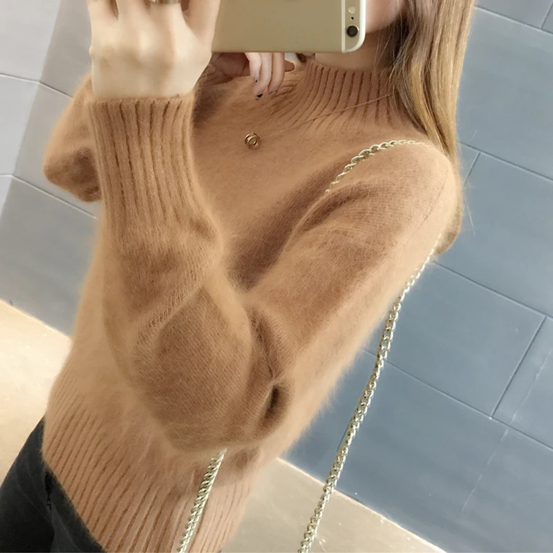 Кашемировый свитер для женщин белый зимний шерстяной мохеровый бархатный