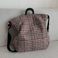women bag 2020 autumn winter fashion wool plaid tote bag vintage soft zipper shoulder bag handbag high capacity shopping bag