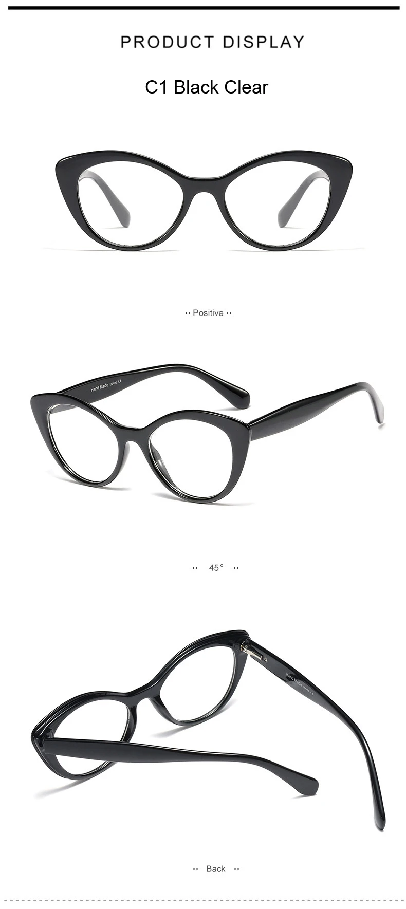 Fashion Cateye Glasses Frame Women USA StyleTrendy Oval Eyeglasses Frame Vintage Clear Lens Glasses Optical Spectacle Frame