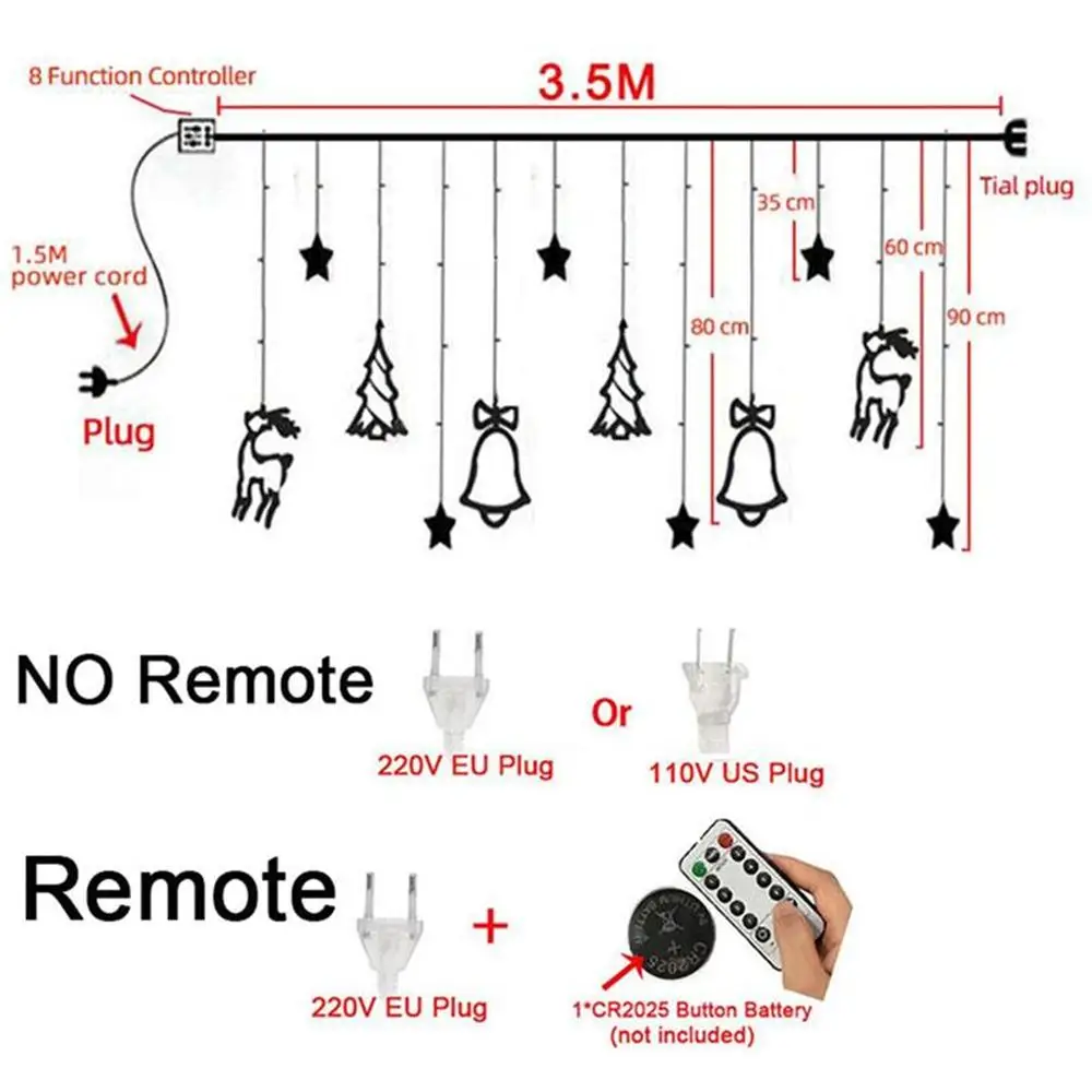 

LED Deer Bells Curtain Light EU US Christmas Garland String Fairy Lights Outdoor For Home Wedding Party New Year Decor