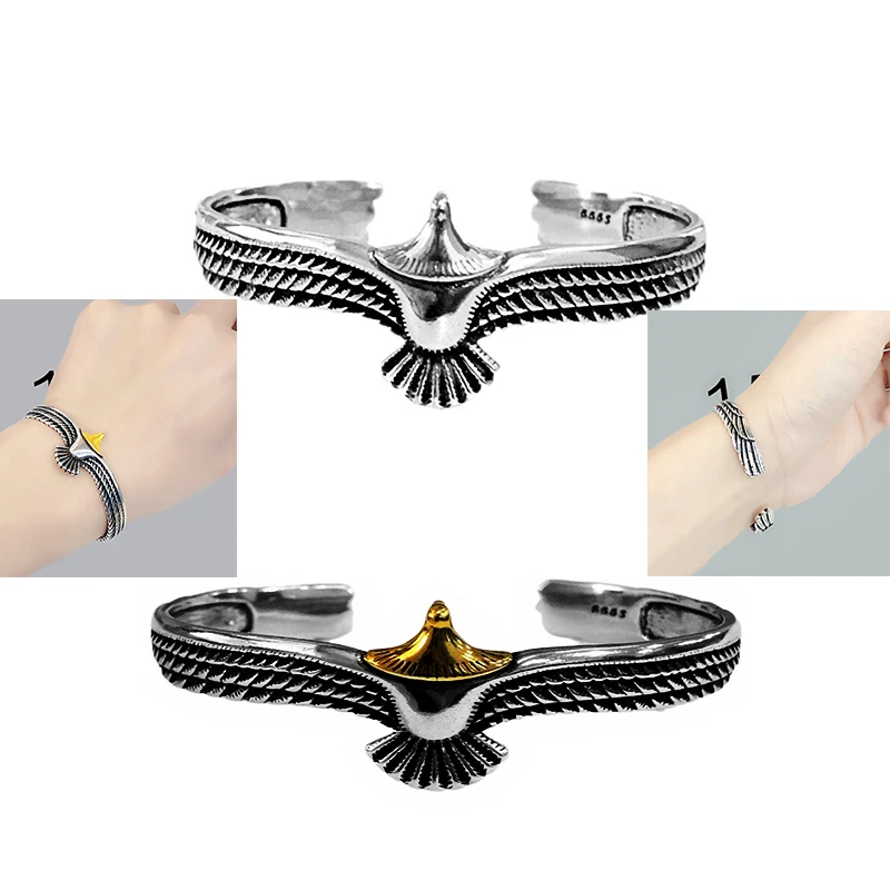 

Viking Eagle Cuff Bracelet Valentine's Day Gift for Boyfriend Adjustable Wildlife Jewelry Indian Eagle Wing Open Bracelet