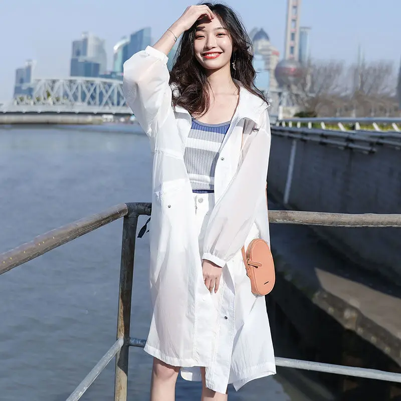 

2022 New Summer Chiffon Sun Protection Clothing Women Long Cardigan Jacket Female Fashion Hooded Sunscreen Shirt Feminino aq874