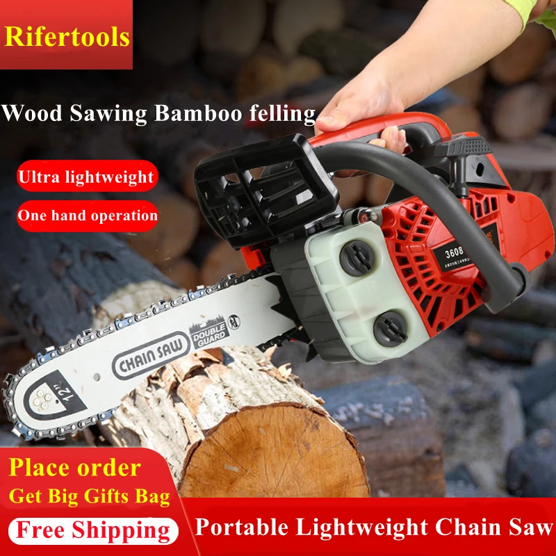 25.4cc Portable Chainsaw Gasoline Chain Saw Air Cooling 2 Stroke Cutting Machine For Wood Bamboo Cutting Household Garden Tools