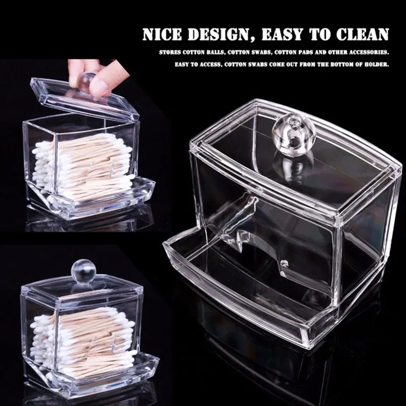 Прозрачная коробка для хранения ватных тампонов органайзер макияжа акриловая