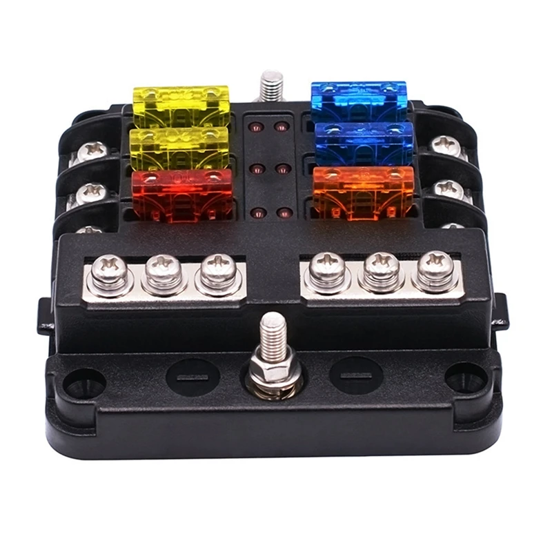 

6-Way Waterproof Fuse Block,with LED Indicator 12 Circuits with Negative Marine Fuse Box for Dc 12/24V Car Boat RV Truck