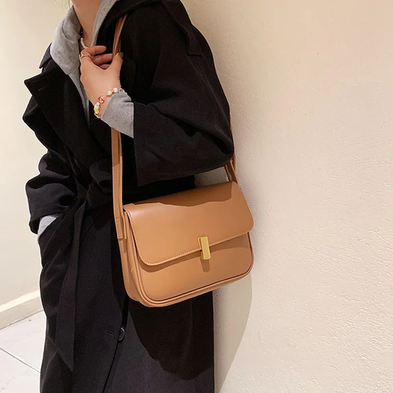 

2022Fashion Square Shoulder Crossbody Bags for Women Pu Leather Female Bag Tote 2021 Simple New Solid Lock Women's Handbag Totes