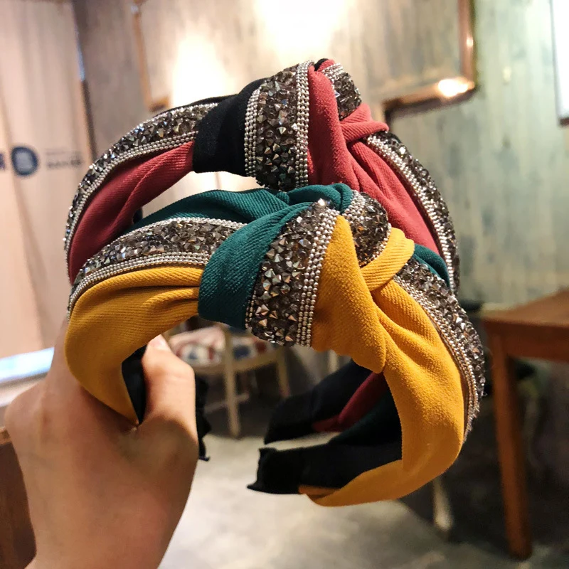 Женский широкий обруч для волос винтажный с блестками и узлом| |