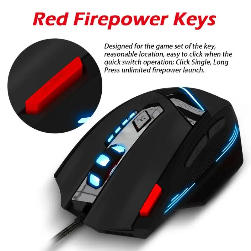 ZELOTES T-60 программируемая Проводная игровая мышь USB 7200 dpi 7 кнопок светодиодный оптическая компьютерная геймерская мышь для ноутбуков настольных ПК мыши