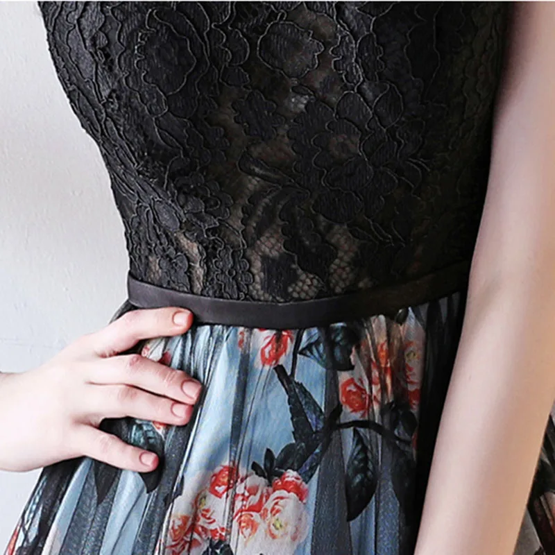 Женское вечернее платье с круглым вырезом длинное для выпускного вечера