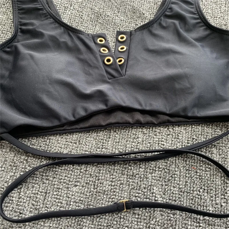 Женский купальник с высоким вырезом комплект бикини топ на пуговицах купальный