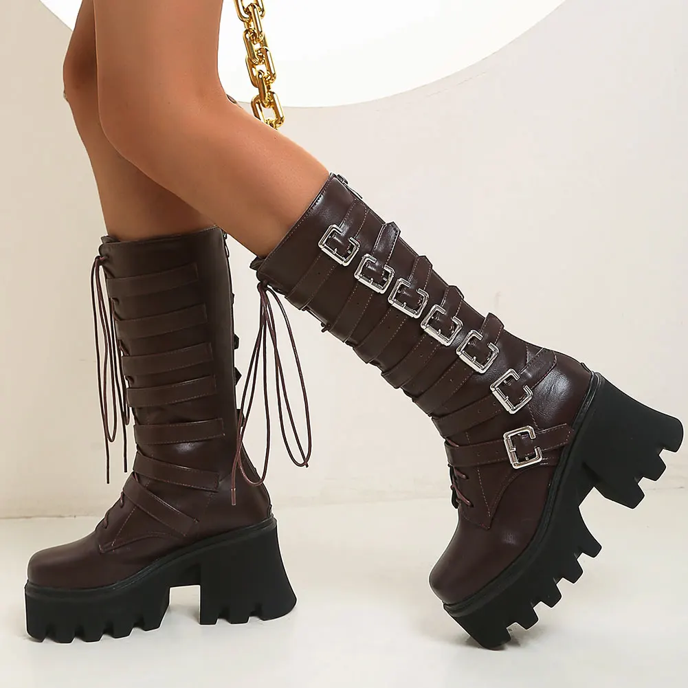 

GIGIFOX Brand New 2021 Big Size 44 Autumn Winter Cool Fashion Street Punk Buckles Motorcycles Boots Female Shoes Women