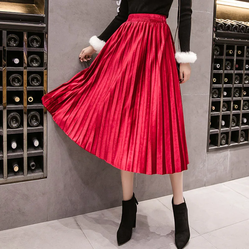 

Spring and Autumn New Fashion Women's High Waist Pleated Solid Color Half Length Sexy Skirt Promotions Lady Black Red Blue