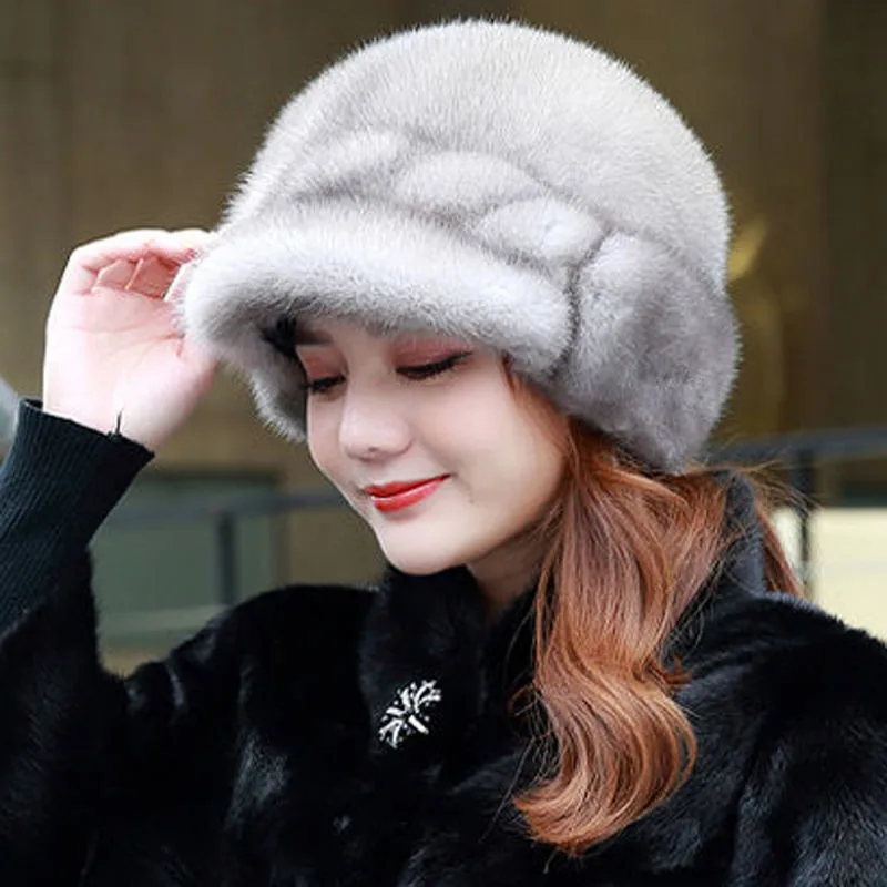 New Fashion Style Lady Real Mink Fur Hats Luxury Women Casual 100% Natural Mink Fur Hat Winter Warm Girls Genuine Mink Fur Hat