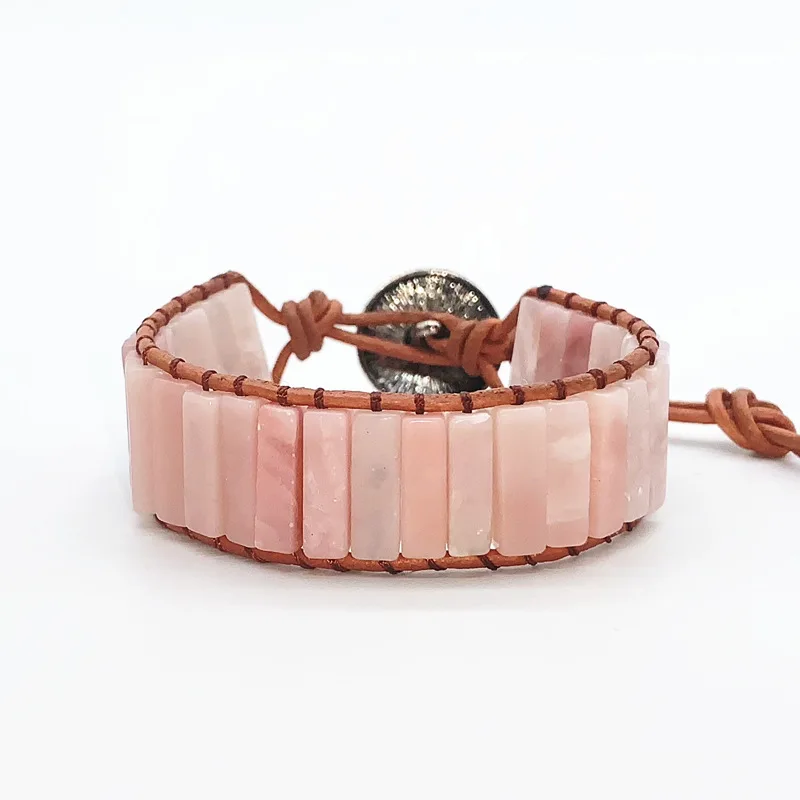 Фото Богемный Браслет Амазонит один винтажный кожаный браслет полудрагоценный