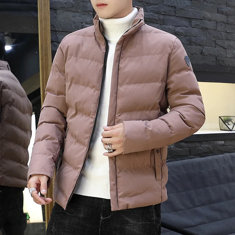 

Men's parka coat cotton thick winter jacket jacket men's warm jacket men's solid color stand collar zipper thick down coat