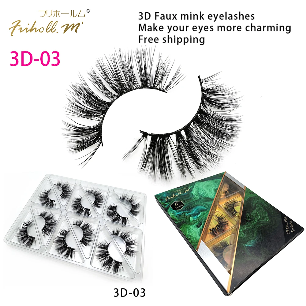 3D-03 Friholl. m шелковые ресницы, 6 пар, натуральные норковые 3d накладные ресницы для наращивания, личная этикетка, 3d синтетические шелковые ресницы - Цвет: 3D-03