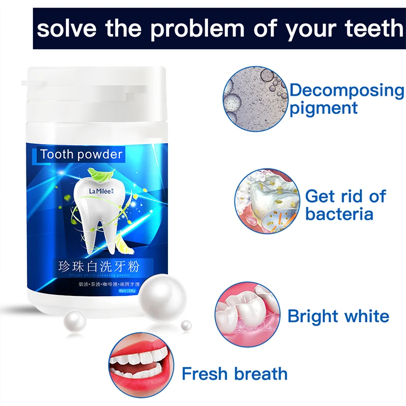 

50G Teeth Whitening Powder Cleansing Quick Stain Removing Oral Care Whitener Toothpaste Oral Hygiene Improve Halitosis