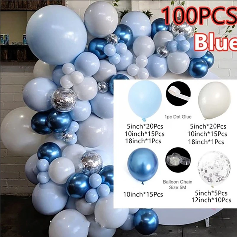 102 шт. синий шар комплект гирлянды белого и синего цвета металлик арка для