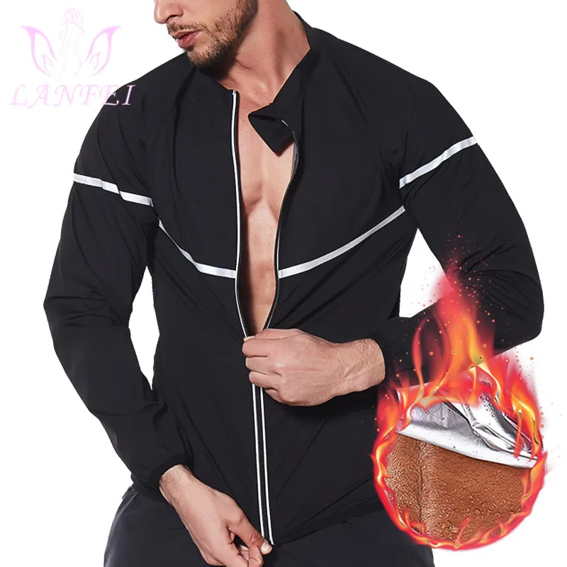 

LANFEI Men Sauna Tops Zipper Body Shaper Waist Trainer Vest Male Weight Loss Fat Burner Workout Slim Shirt Sweat Thermal Suits