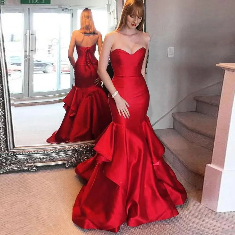 

Red Mermaid / Trumpet Evening Dresses Sweetheart Sweep/Brush Party Dresses Banbage Sleeveless Layered high quality Party Gowns